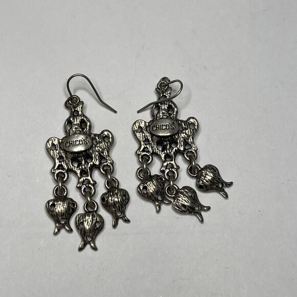 Chico's earrings chandelier dangle pierced silver tone burnished multi colored - Picture 7 of 9